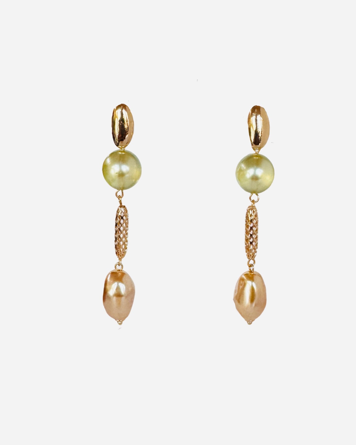Juliette bejewelled mint crystal, pearl gold long drop earrings