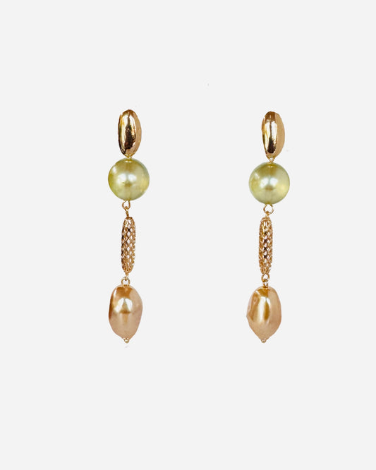 Juliette bejewelled mint crystal, pearl gold long drop earrings