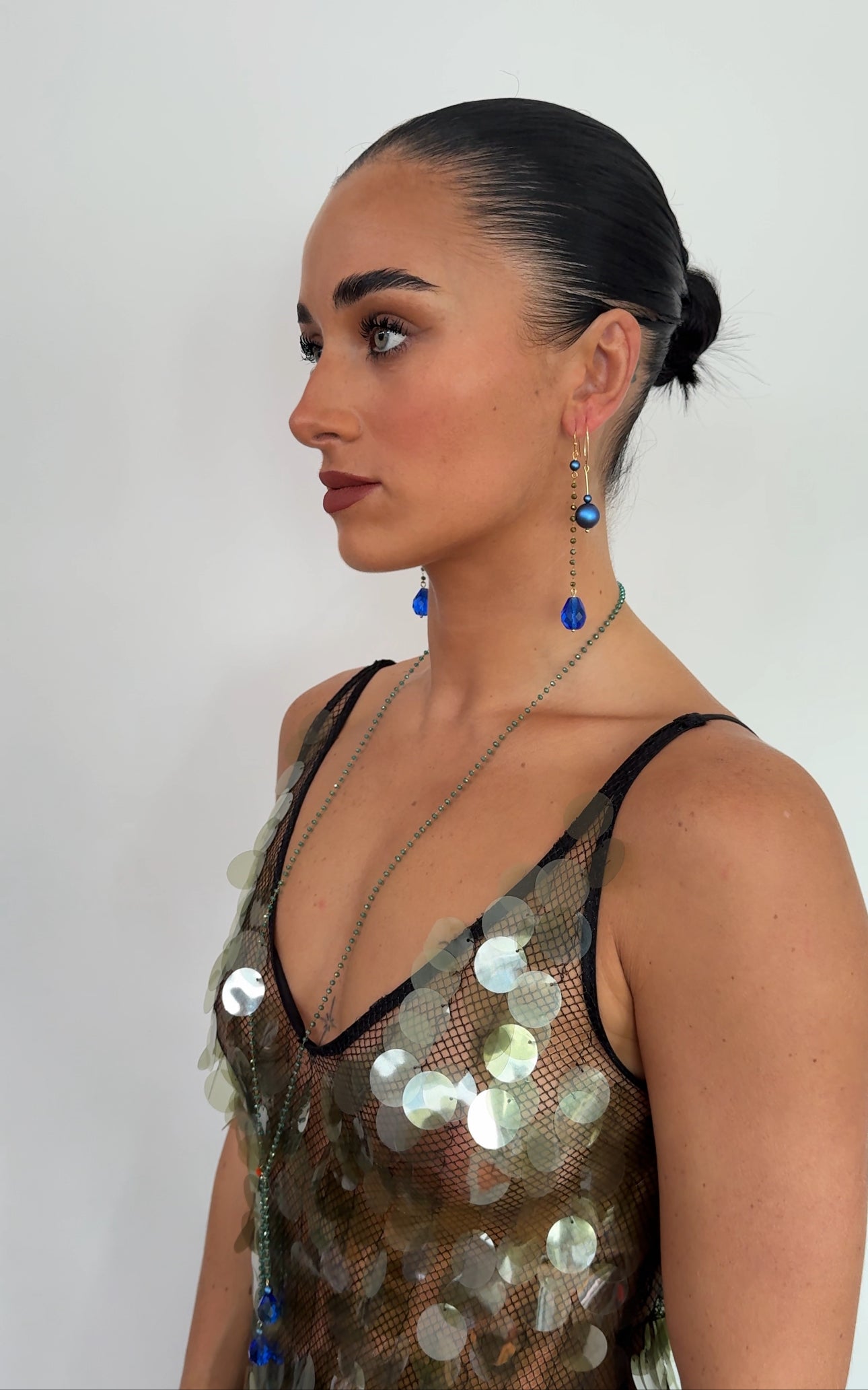 Maya long drop sapphire crystal earrings