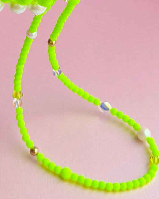 Sherbet drop neon green crystal pearl chocker