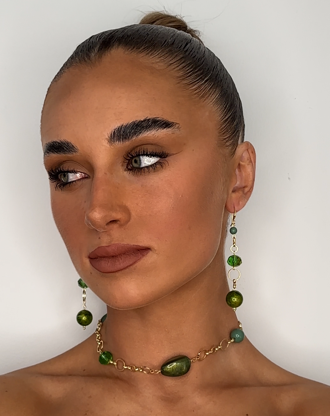 Claudia gold + deep olive beaded multi wear necklace