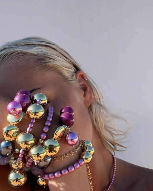 Penny plum iridescent purple haze crystal pearl gold beaded bracelet