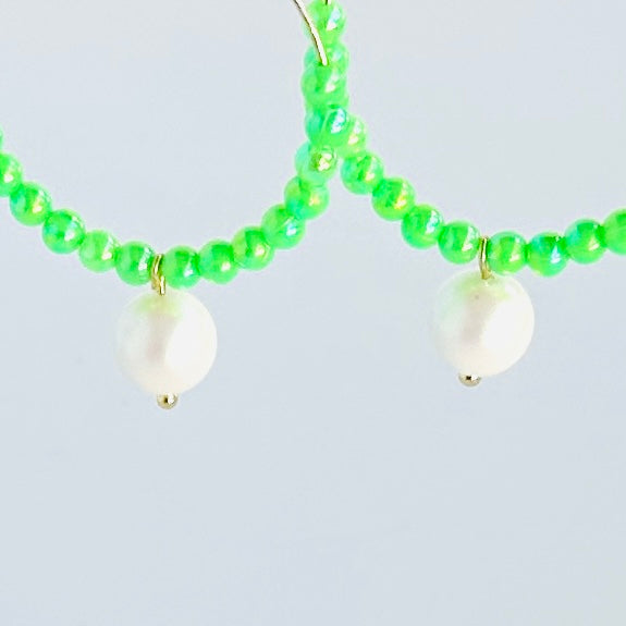 Colour pop neon green + pearl earrings