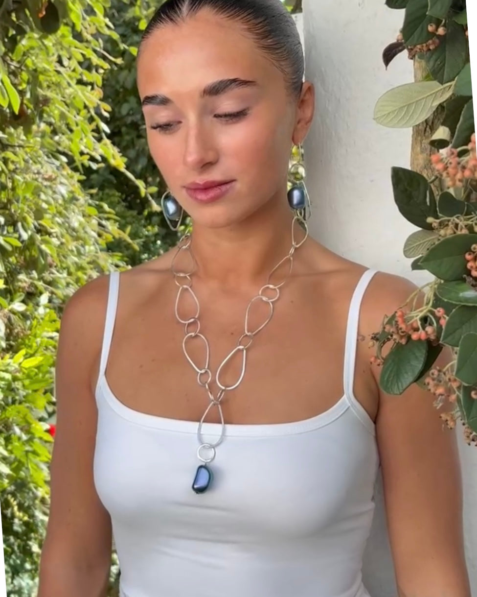 Mirage Soft silver multi wear necklace, drop iridescent green blue handmade crystal pearl pendant necklace
