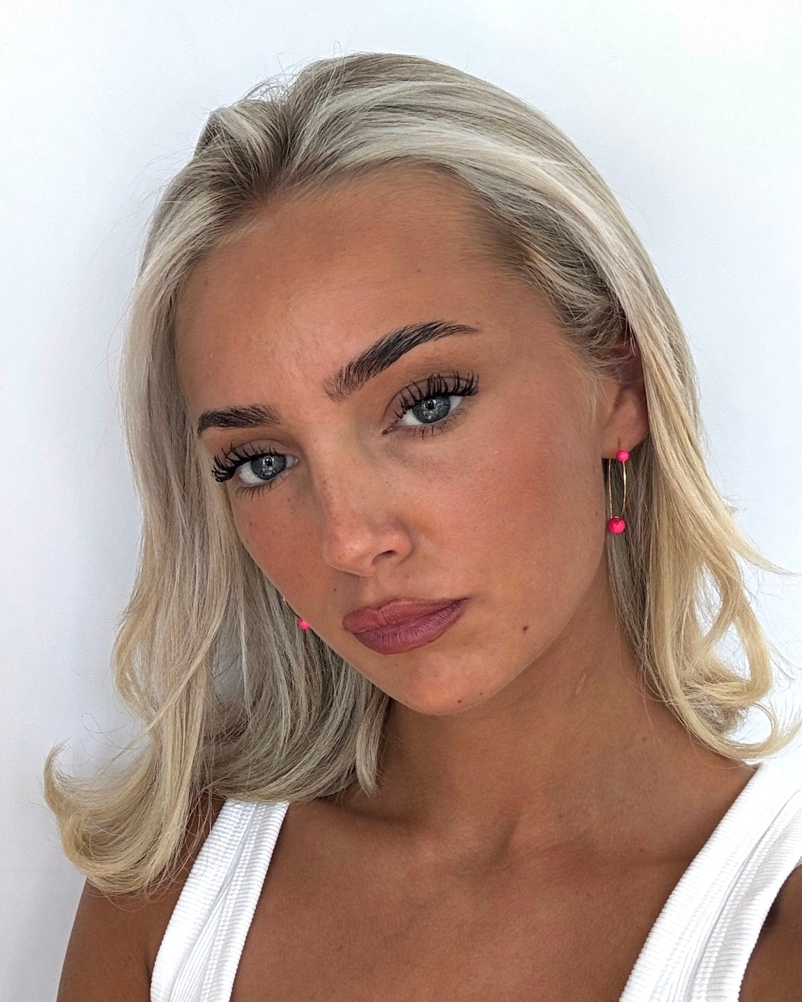 Dottie love gold filled neon pink pearl earrings