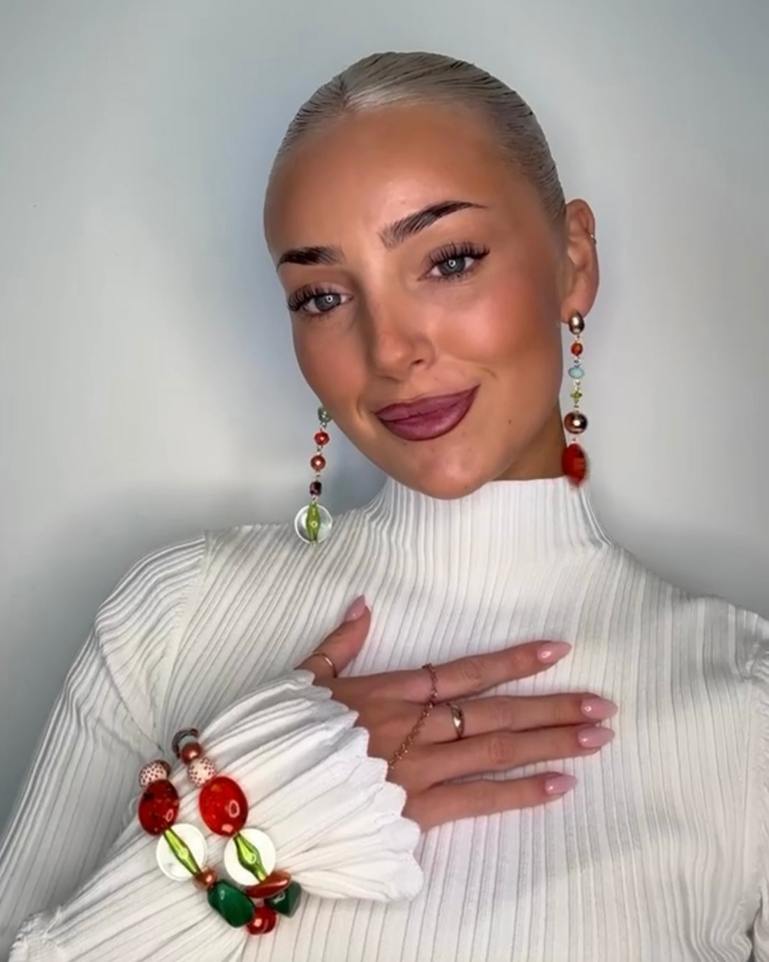 Cherry kiss limited edition crystal, beaded drop earrings