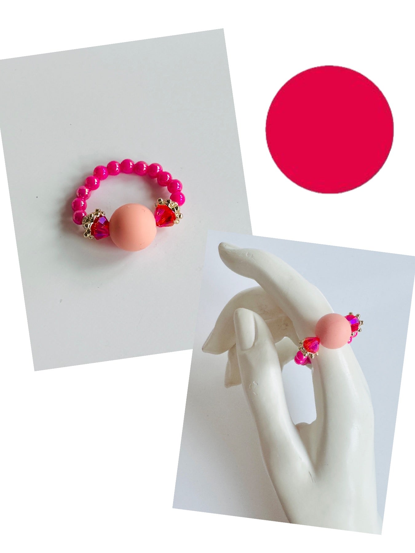 Raspberry peach Melba crystal beaded ring