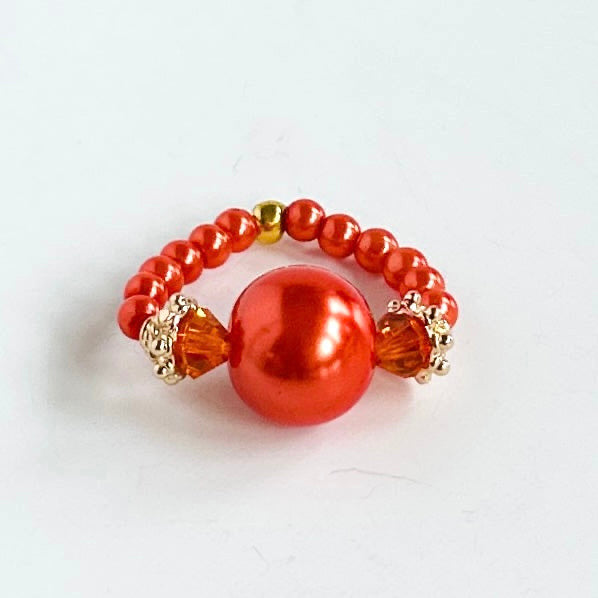 Spiced tangerine orange pearl + crystal ring