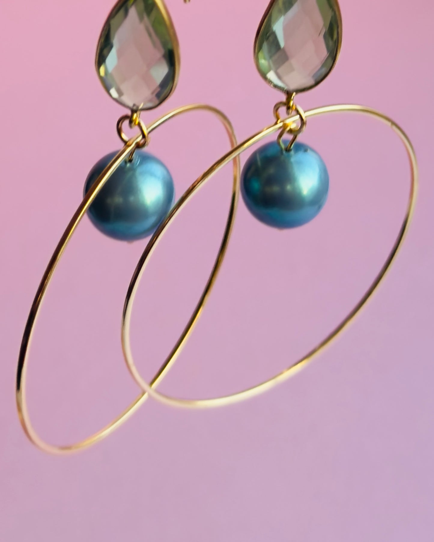 Sheri semi precious stone + dusty blue crystal pearl drop earrings