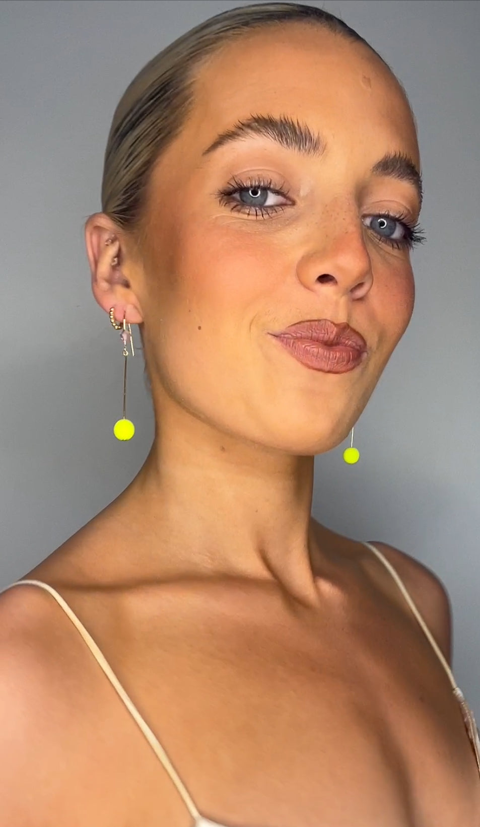 Mirabella neon yellow Austrian pearl + crystal drop earrings