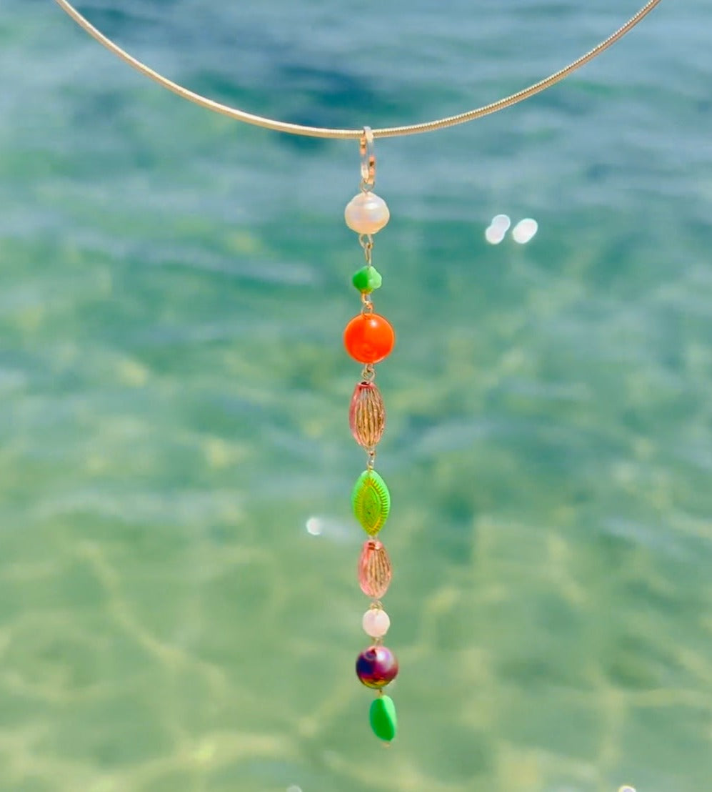 Peaches + green drop gold chocker