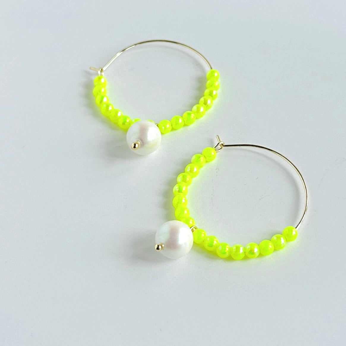 Colour pop neon yellow + pearl drop earrings