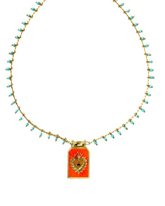 Evil Eye Necklace | Gold Filled Orange Enamel Pendant Necklace | LOVE Beth