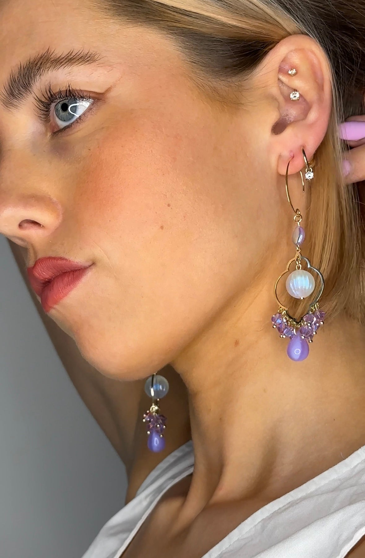 Zia iridescent lilac drop crystal earrings