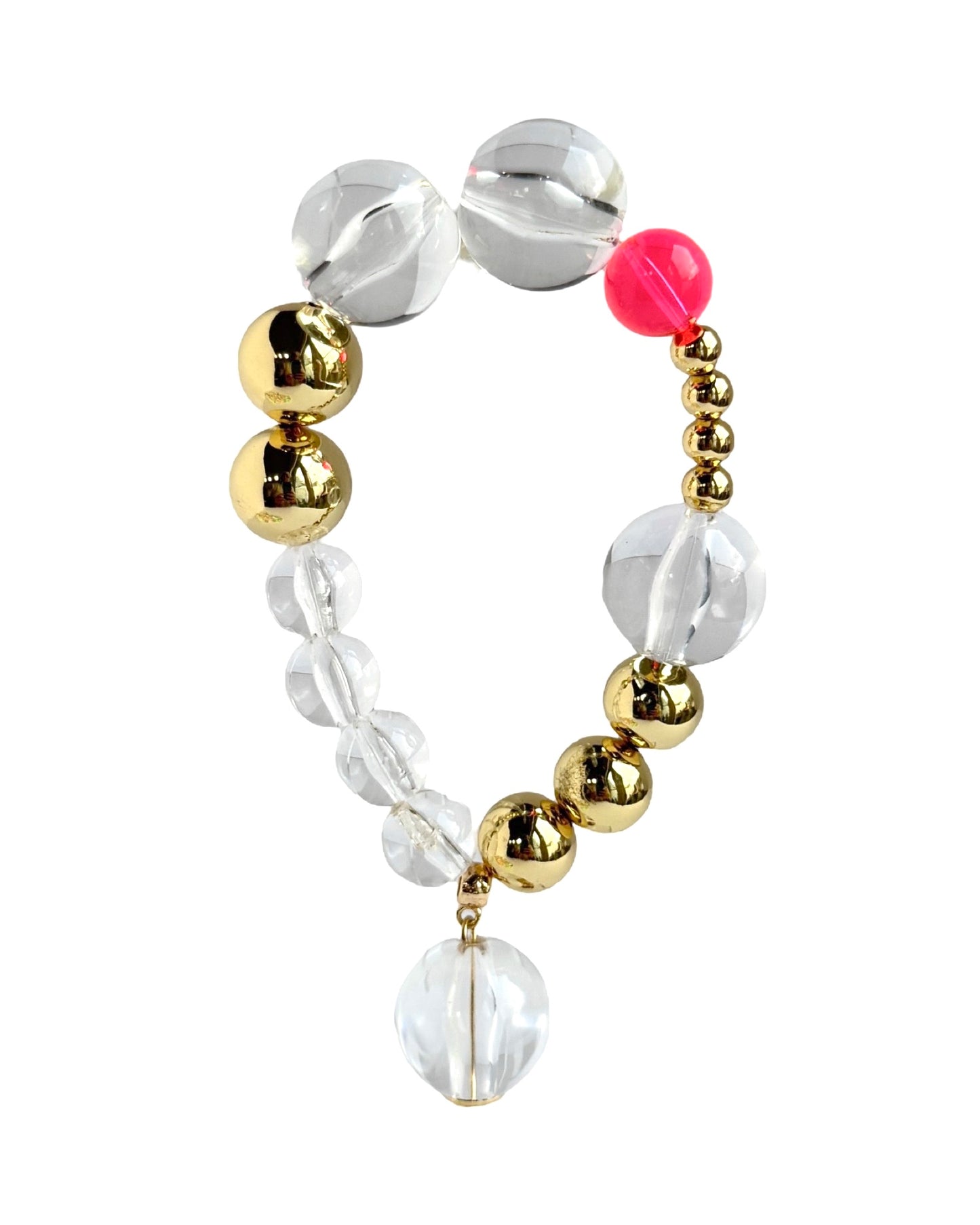 Baby bell limited edition neon strawberry vintage, lucite + gold beaded bracelet