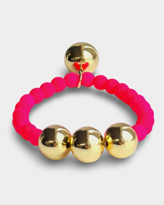 Betty boo shocking pink crystal pearl gold beaded bracelet
