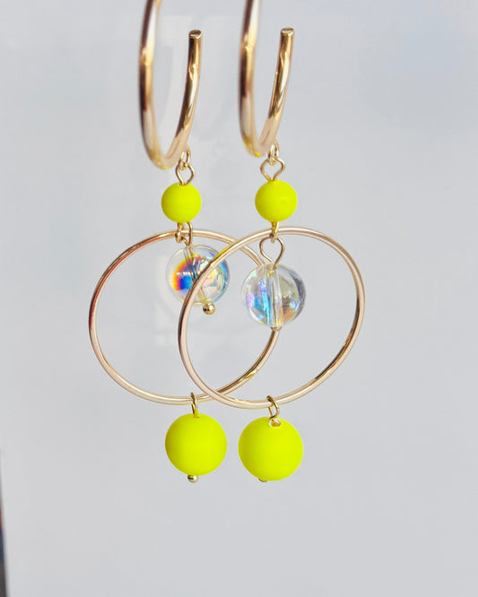 Suki neon yellow pop crystal drop hoops