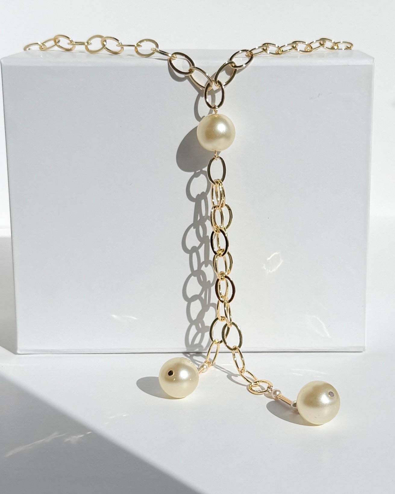 Shelly gold filled + handmade crystal pearl drop double long pendant chocker