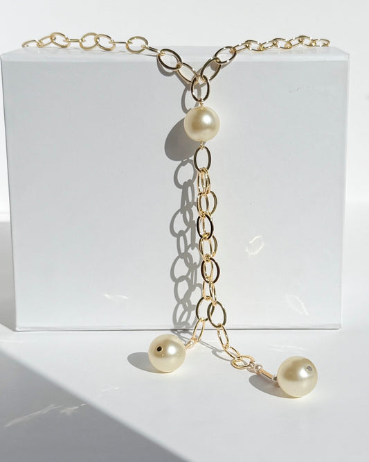 Shelly gold filled + handmade crystal pearl drop double long pendant chocker