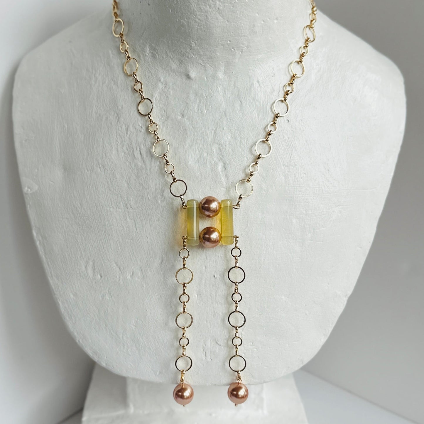 Ritika gold + rose gold pearl double drop necklace