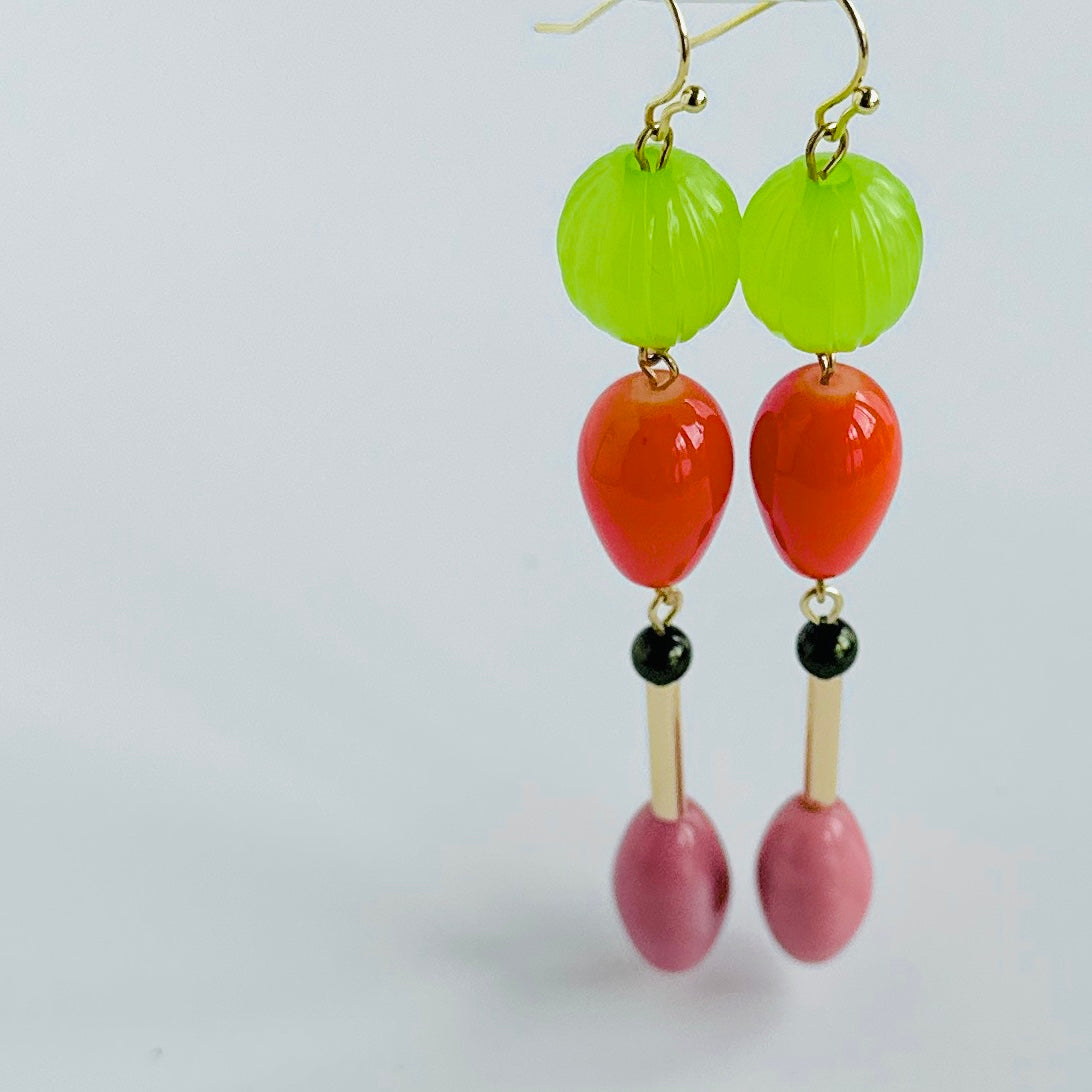 Pirya drop lime, coral + dusty rose drop earrings