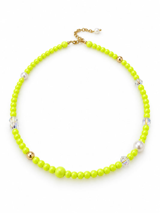 Sherbet Drop | Neon Iridescent Yellow Crystal Pearl Choker