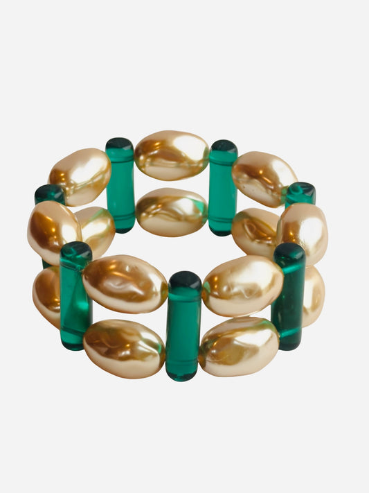Julietta vintage soft gold lucite pearl crystal+ crystal cuff