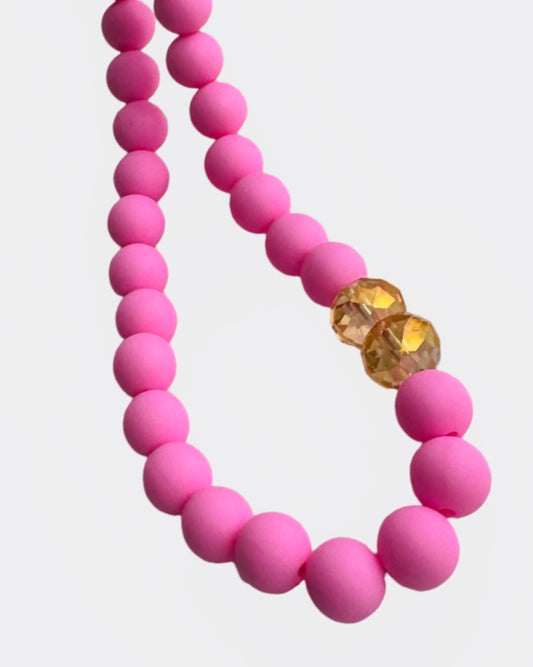 Cotton candy pink bead + crystal multi wear necklace