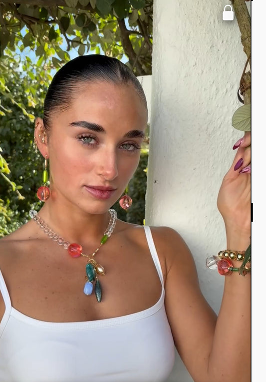 Lolita vintage pink beaded drop earrings