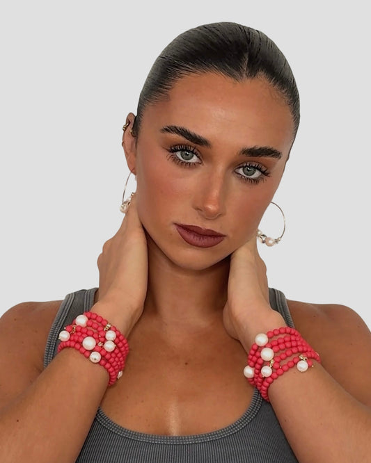 Lush lollipop coral red crystal pearl bracelet