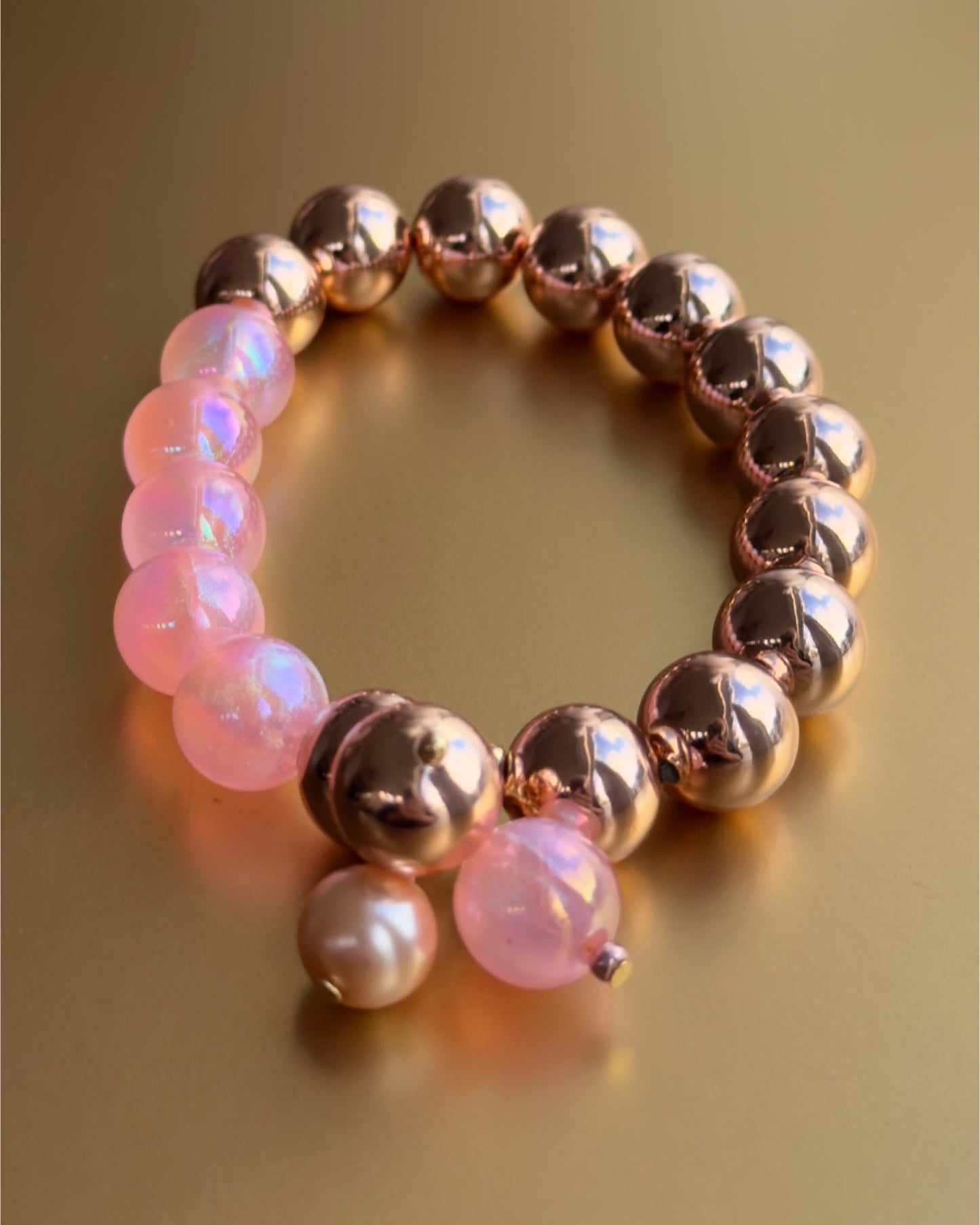 Bambi rose gold + moon dust pink beaded multi charm bracelet