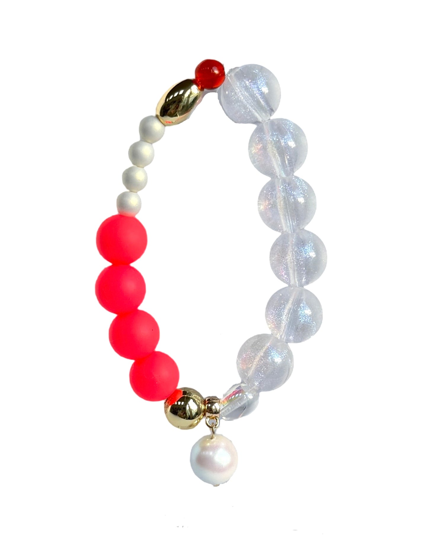 Tweety pie strawberry gold, crystal beaded bracelet, drop crystal pearl charm