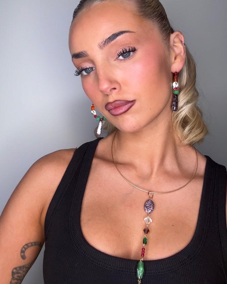 Lottie love long drop crystal beads + vintage beaded limited edition pendant, chocker