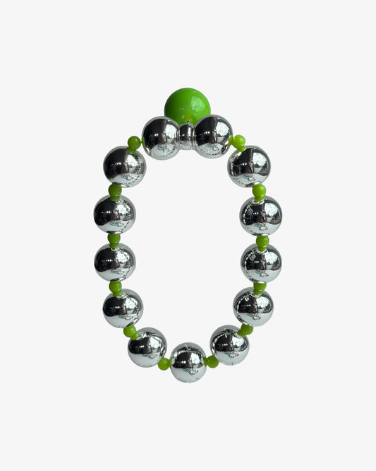 Pool party silver + pea green bracelet, pea green crystal pearl charm