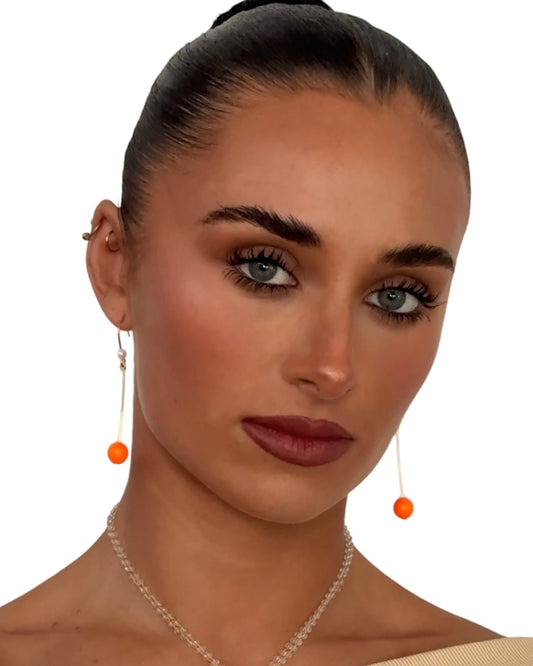 Serene neon orange + white pearl drop earrings