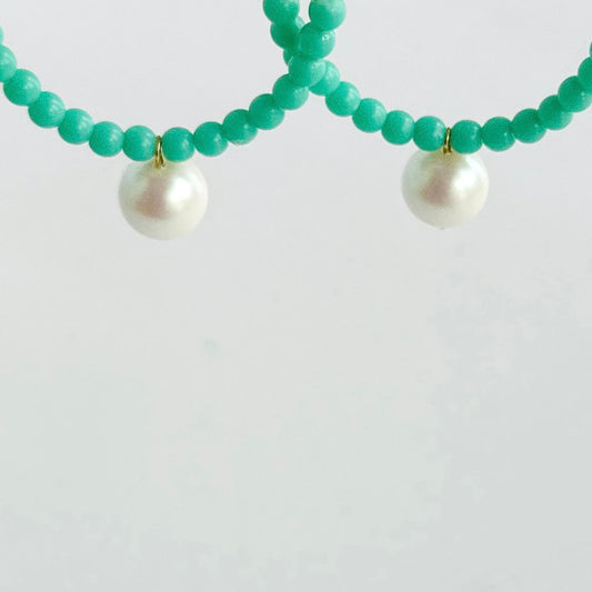 Colour pop pearl + turquoise hoops