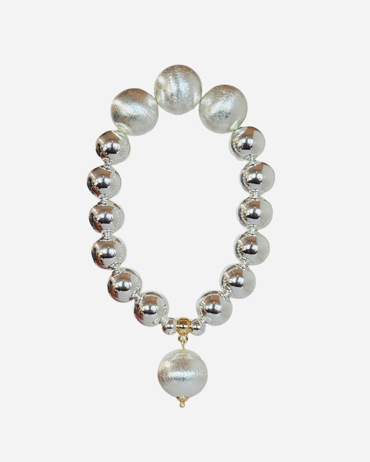 Pippa Pie Silver plated beaded bracelet, silver drop charm