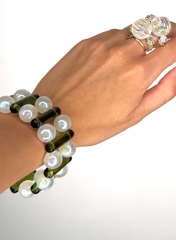 Green goddess double stack bracelet