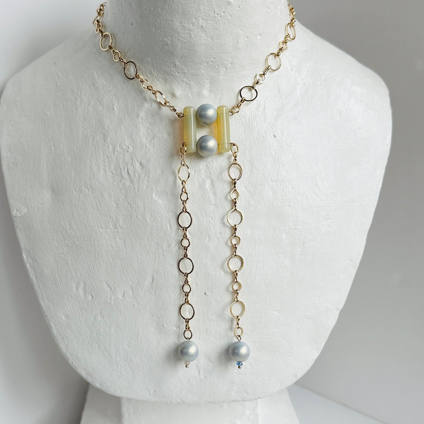 Ritika gold soft grey double drop necklace