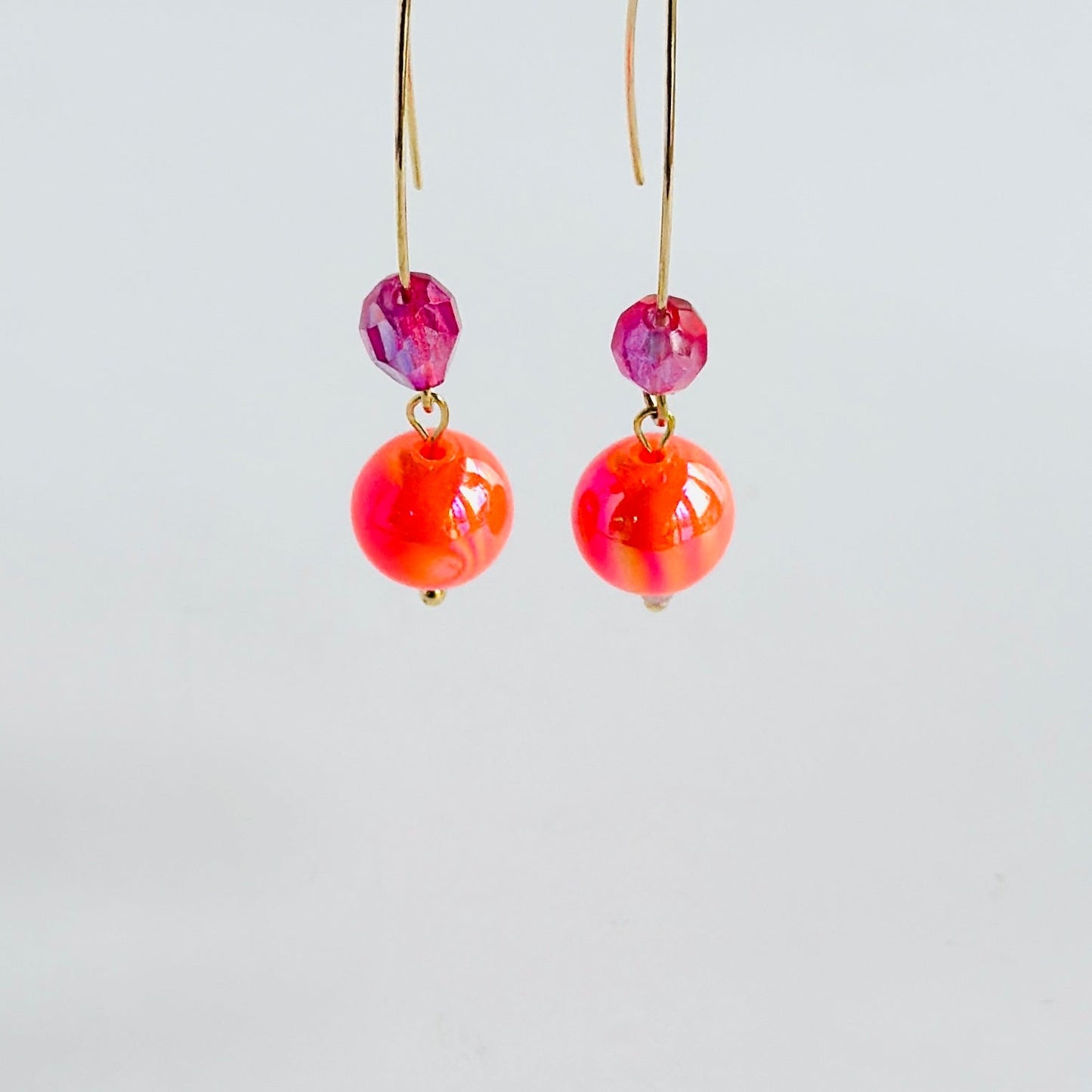 Bobbi drop earrings in iridescent orange + bubblegum pink crystals