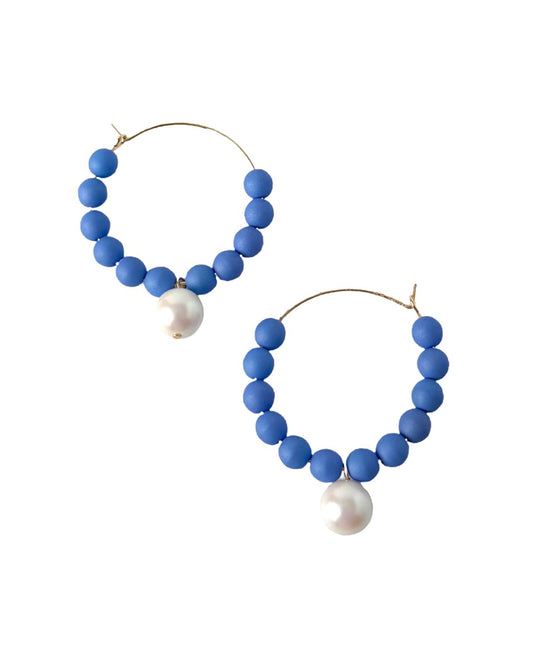 Candy Land cornflower blue Crystal pearl hoop earrings
