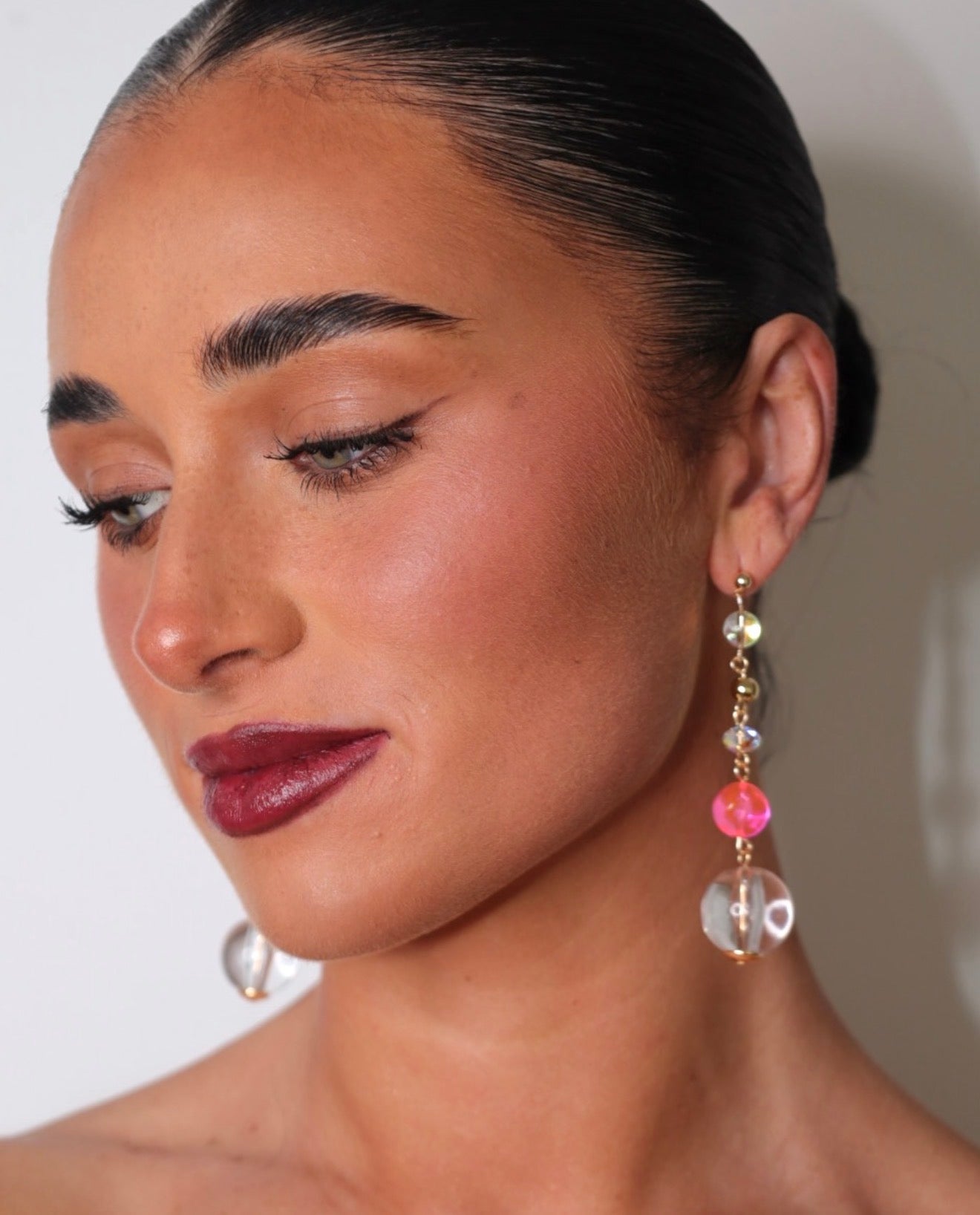 Kit love vintage pink neon pop crystal gold drop earrings
