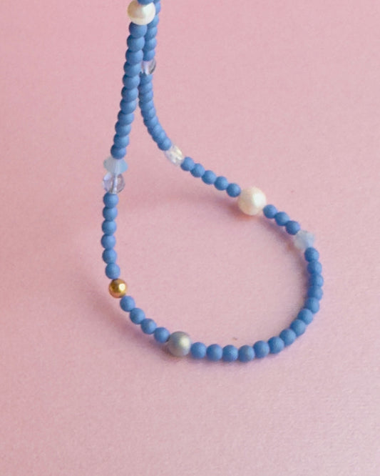 Sherbet drop cornflower blue crystal pearl chocker