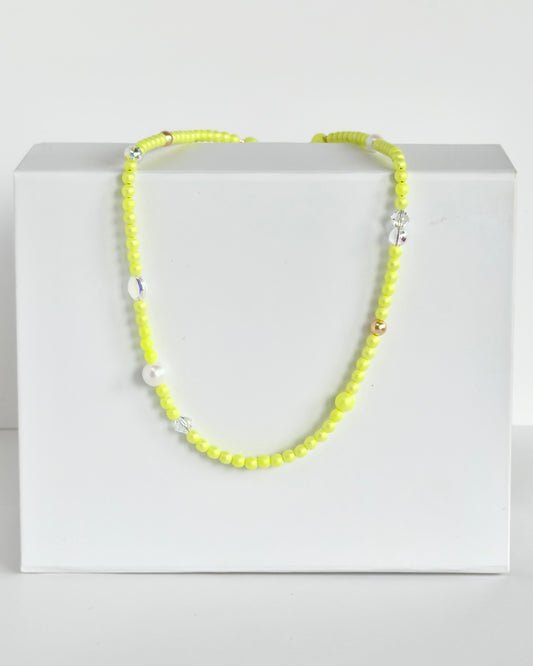 Sherbet Drop | Neon Iridescent Yellow Crystal Pearl Choker