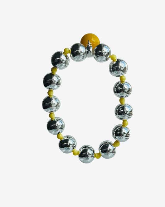 Pool party silver + lemon beaded bracelet, lemon crystal pearl bracelet