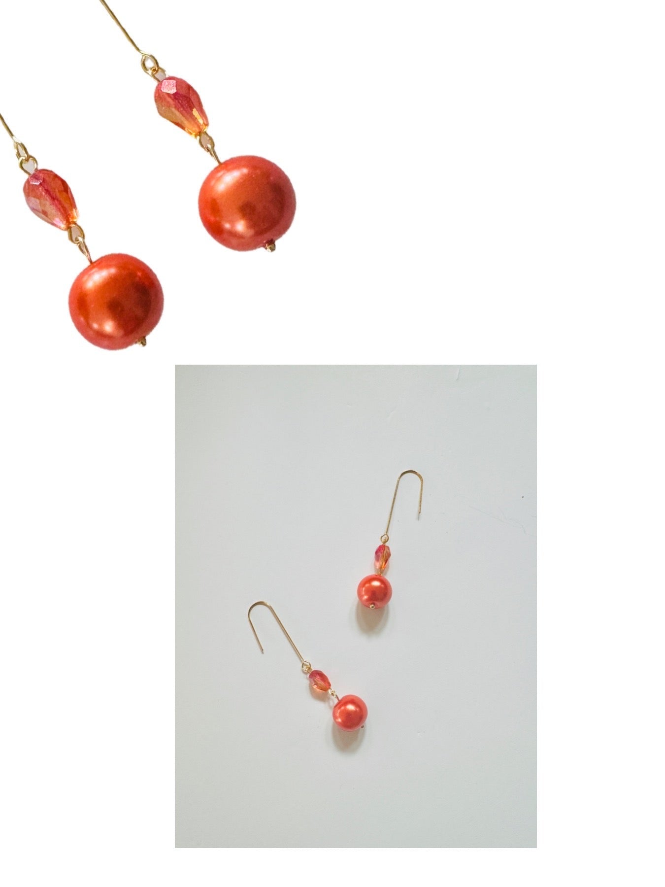 Clarissa 14k gold filled deep orange pearl + crystal drop earrings