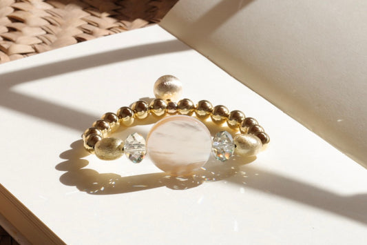 Posie Fay mother of pearl, crystal and gold beaded bracelet