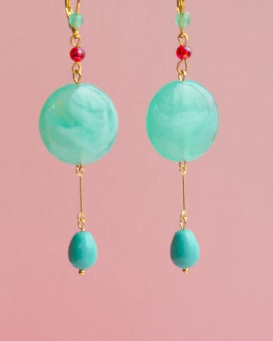 Lyra Aqua drop disc earrings