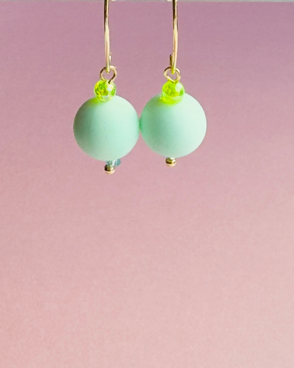 Isabella faded mint + crystal drop earrings