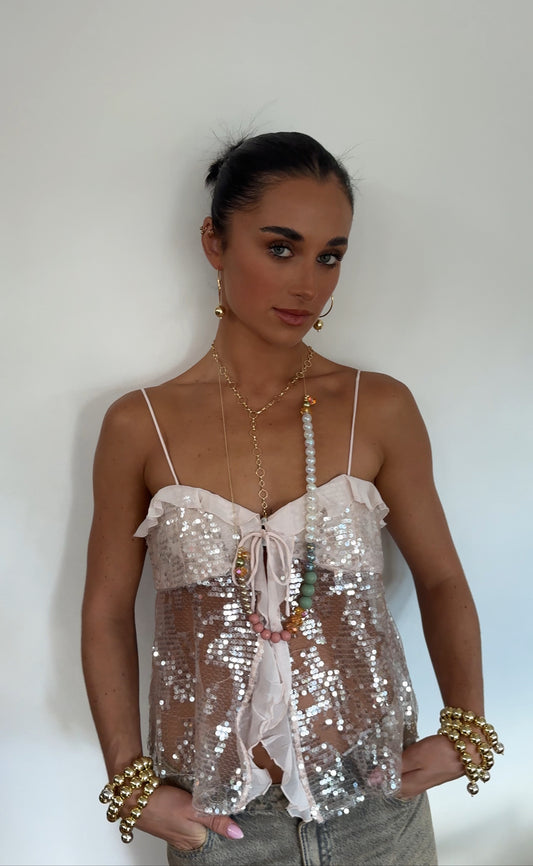 Olive, dusty pink crystal crush multi wear necklace